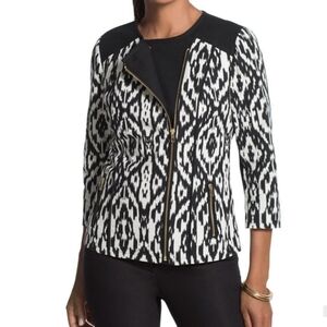 💚HP💚Chico's Ikat Black and White Moto Jacket Side Zip Cotton Blend